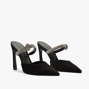 NWOB Schultz Pearl Curve 100MM Crystal-Embellished Nubuck Mules Black Size 8.5B
